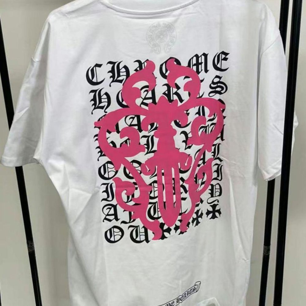 Chrome Hearts Pink Sword White Short Sleeve T-Shirt